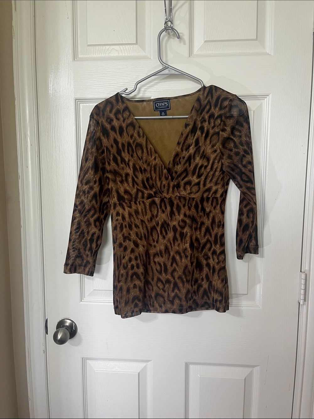 Chaps Women's Brown Leopard Print V-Neck Blouse